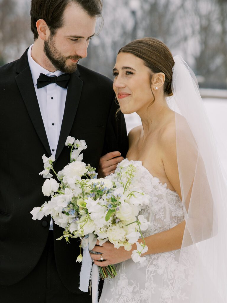white and blue petite wedding bouquet 