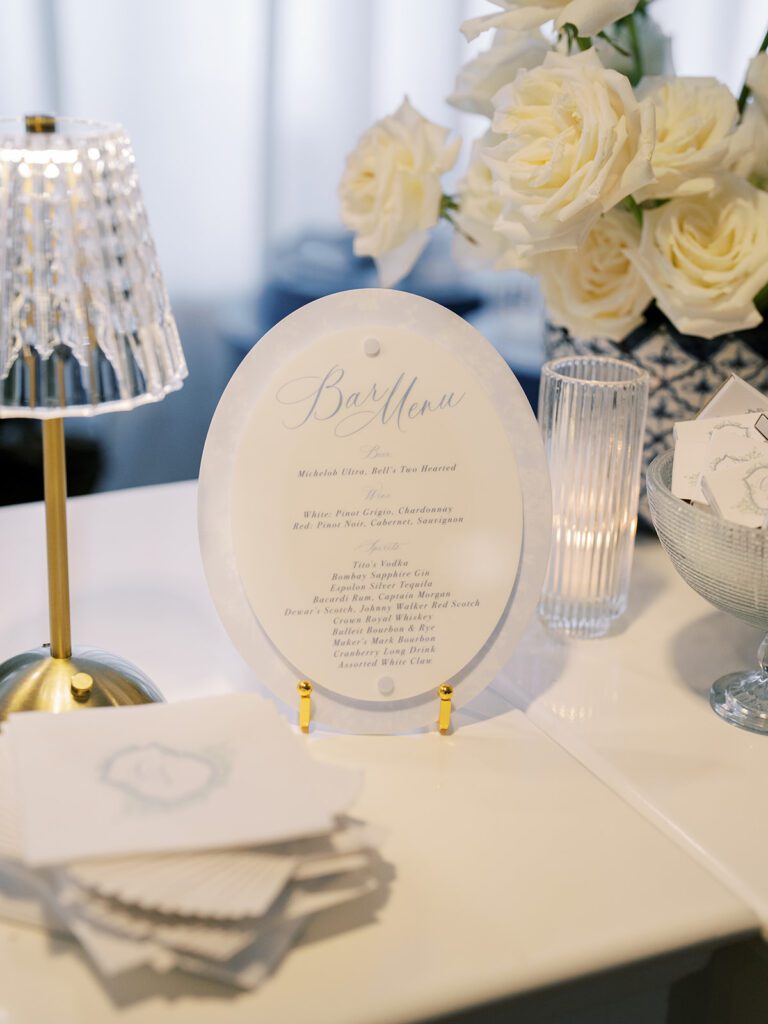 Bar menu sign wedding