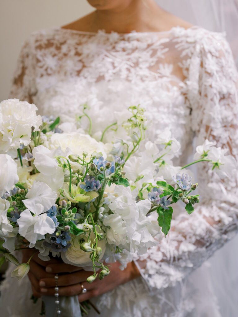 white and blue petite wedding bouquet 
